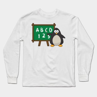 Penguin as Teacher with Blackboard in Class Long Sleeve T-Shirt